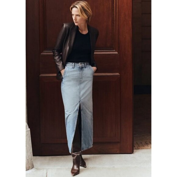 💕DEREK LAM 10 CROSBY Lu High Rise Denim Maxi Skirt Sutton Vintage Blue 28 NWT - Picture 8 of 16